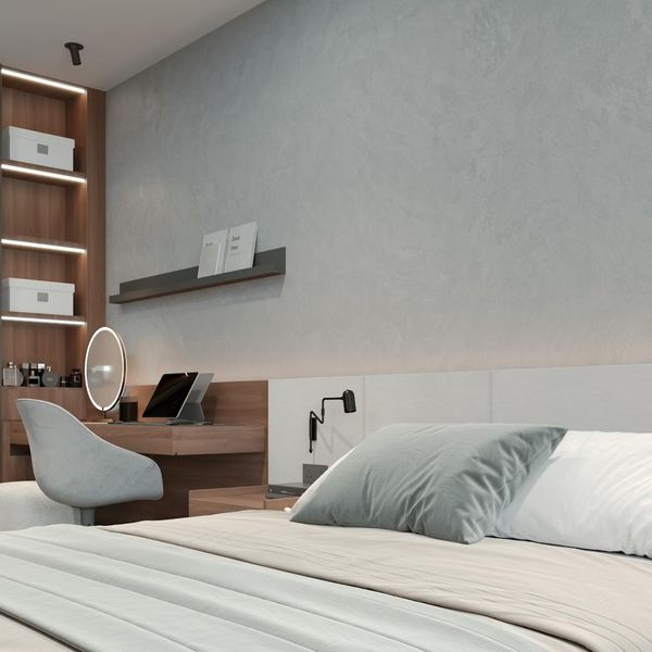 Minimalist training room with blue accent lighting